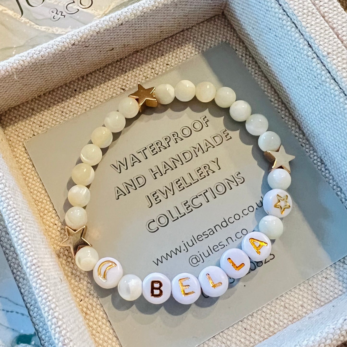 Mother of Pearl & Gold Handmade Personalised Bracelet