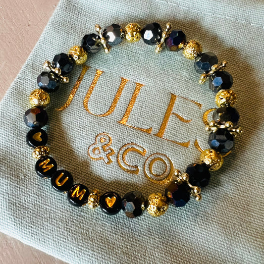 Mum Black AB & gold crystal handmade bracelet