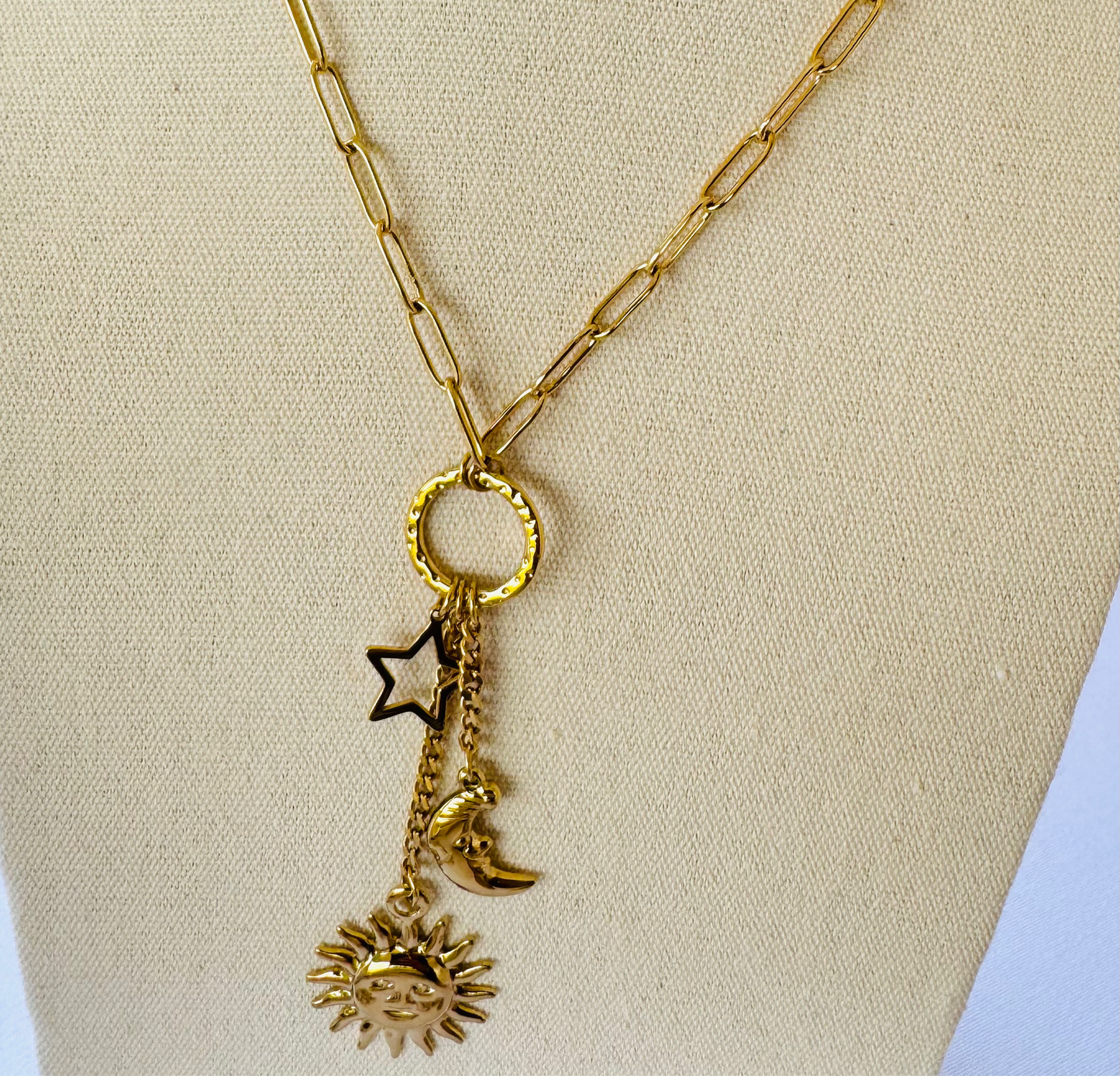 NEW Sun, moon and star charms drop pendant necklace