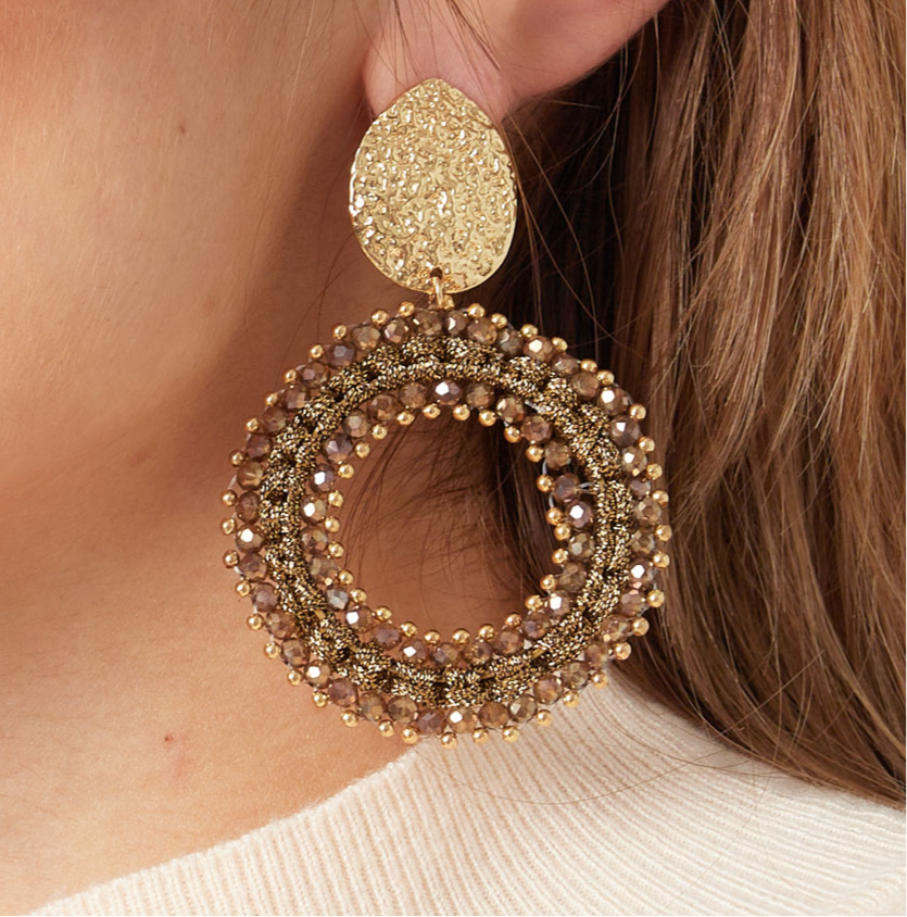 NEW Ava Large Gold Beaded Round Earrings