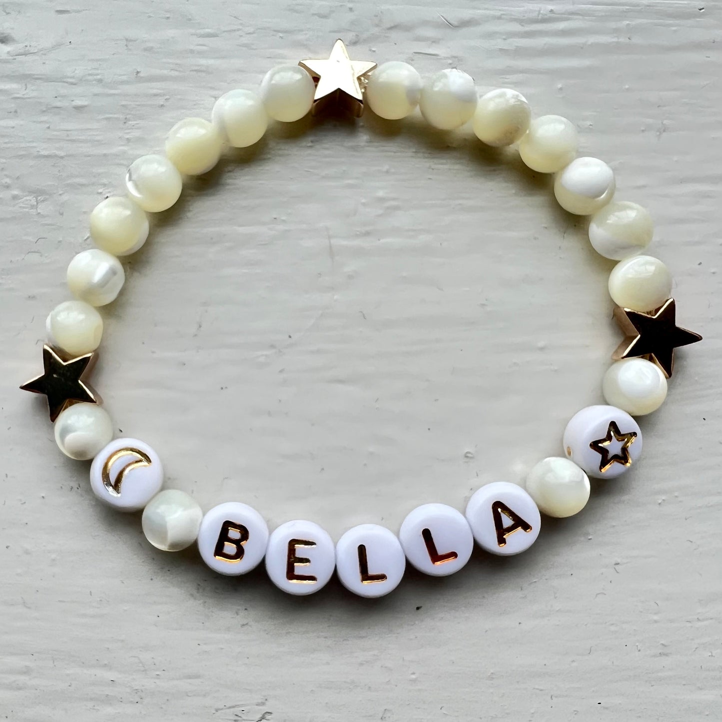 Mother of Pearl & Gold Handmade Personalised Bracelet