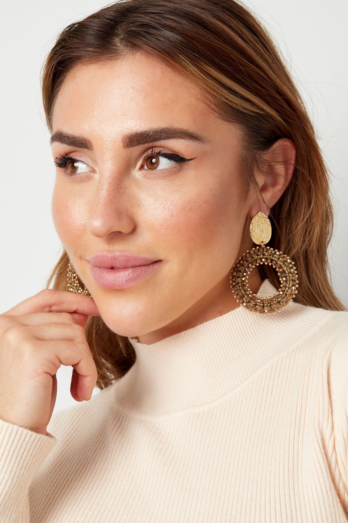 NEW Ava Large Gold Beaded Round Earrings