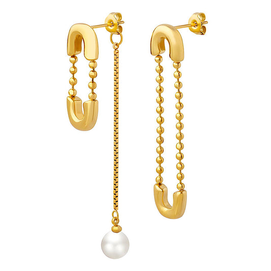 Emma ‘Safety pin’ Pearl and Gold Earrings