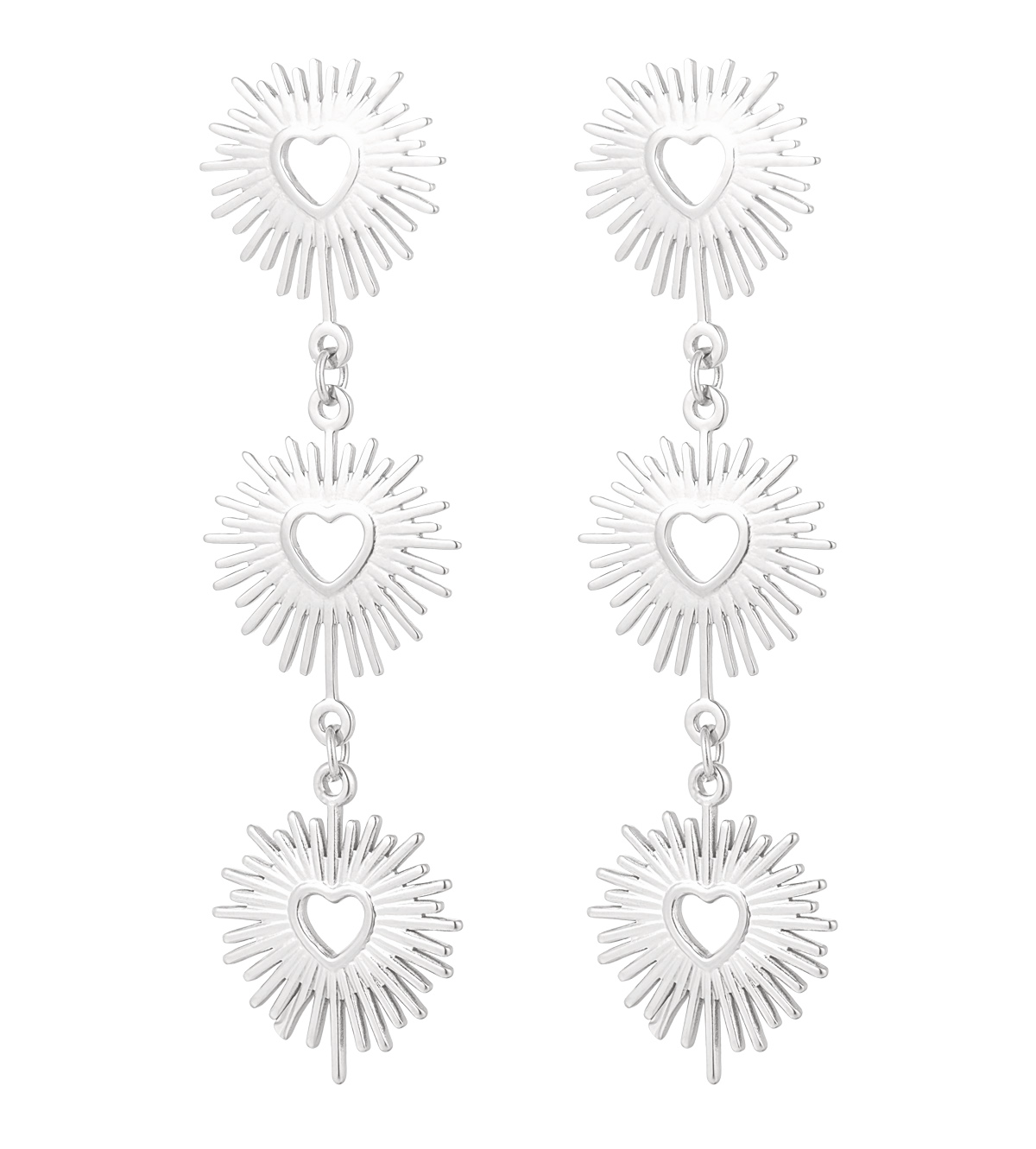 NEW Florence Starburst Heart Triple Drop Earrings - gold or silver