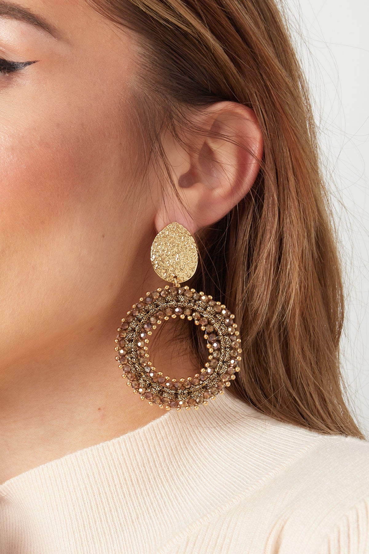 NEW Ava Large Gold Beaded Round Earrings