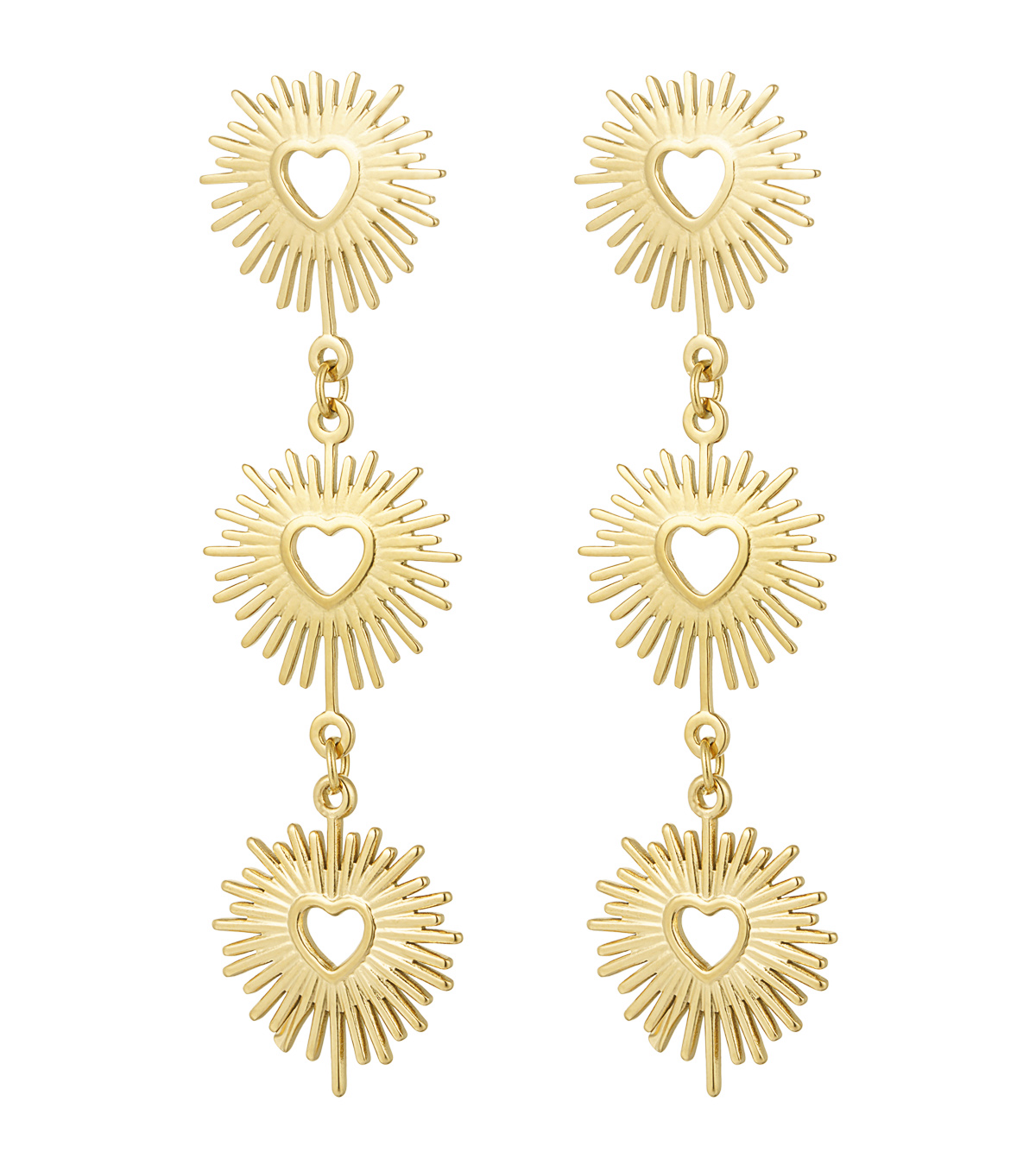 NEW Florence Starburst Heart Triple Drop Earrings - gold or silver