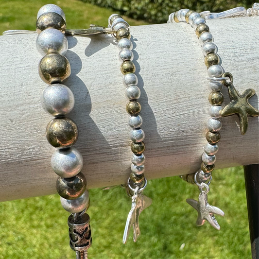 Boho silver and bronze metal charm bracelet sets