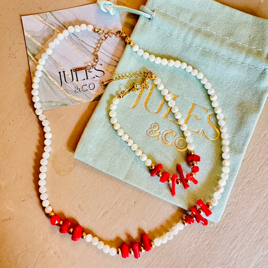 Coral shell necklace and bracelet set