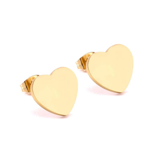 Gold flat heart stud earrings