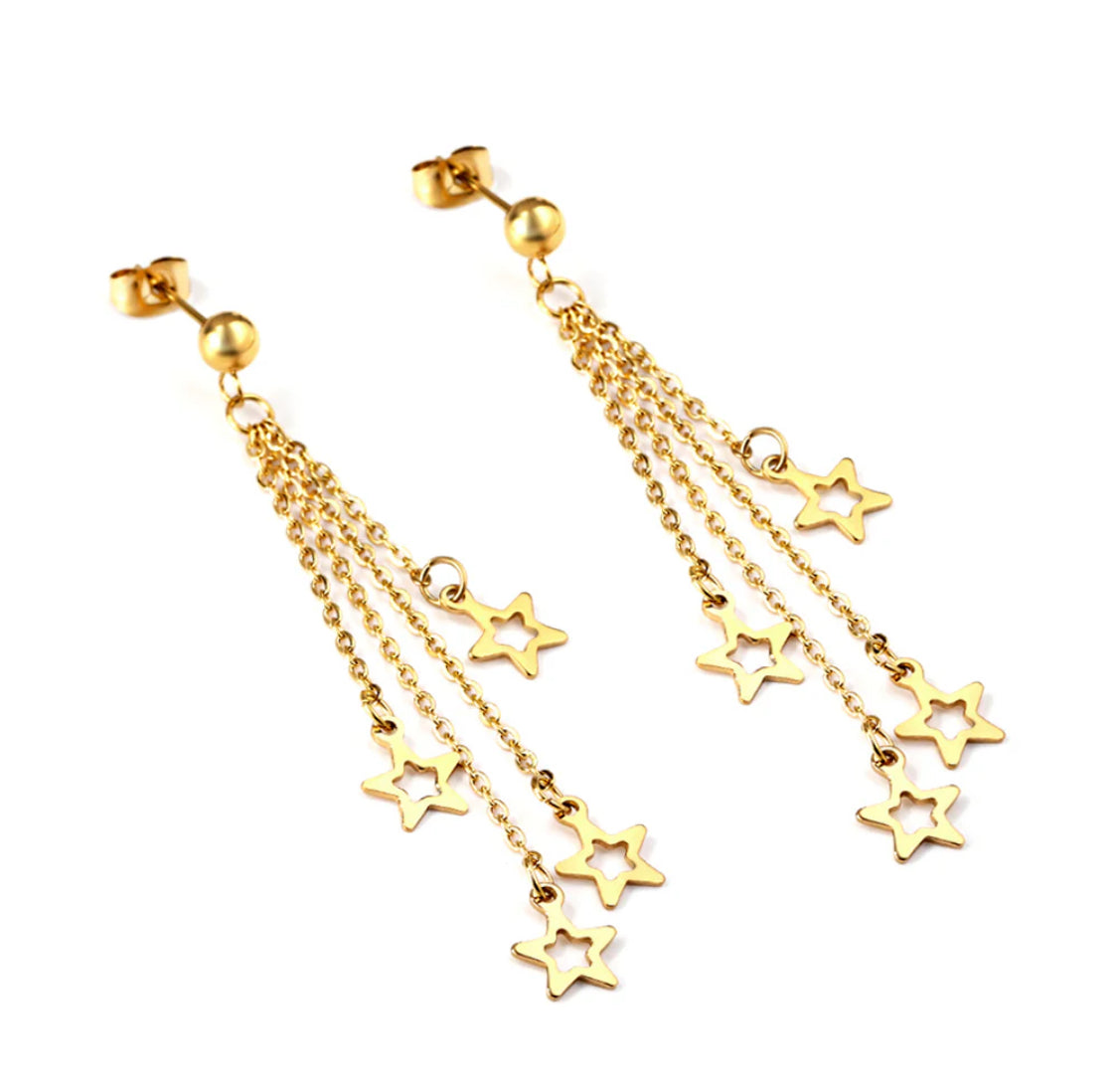 Star Burst  Triple drop long earrings