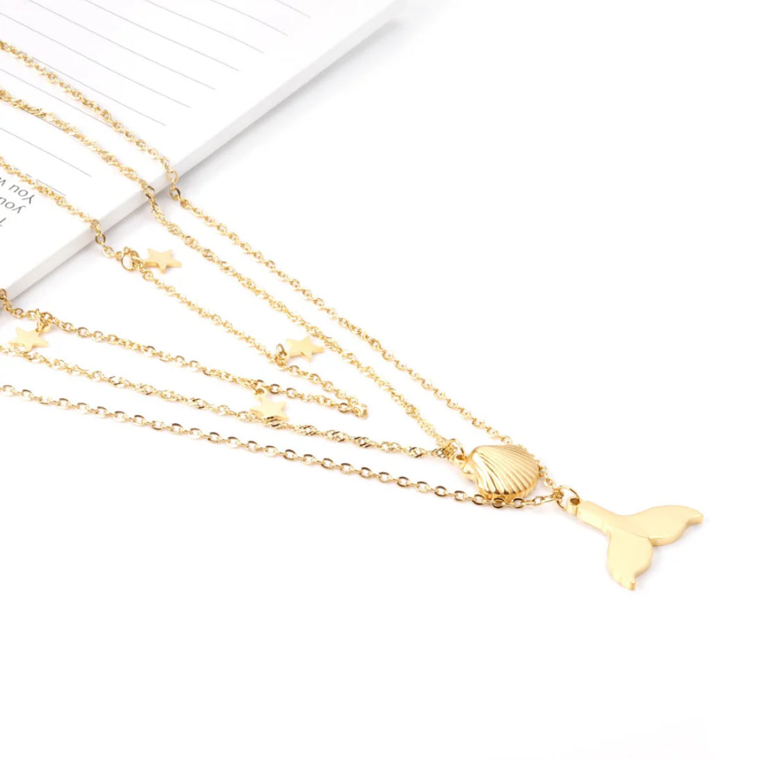 Mermaid & shell triple layered necklace