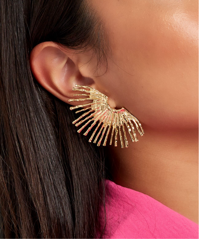 NEW Freya Fan Statement Starburst Gold Earrings