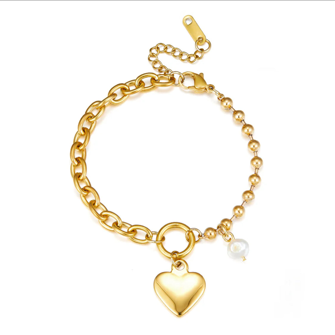 Pearly Heart chain gold bracelet