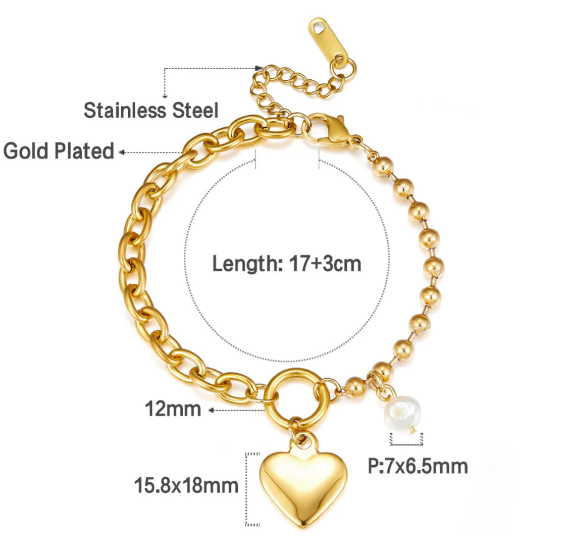 Pearly Heart chain gold bracelet