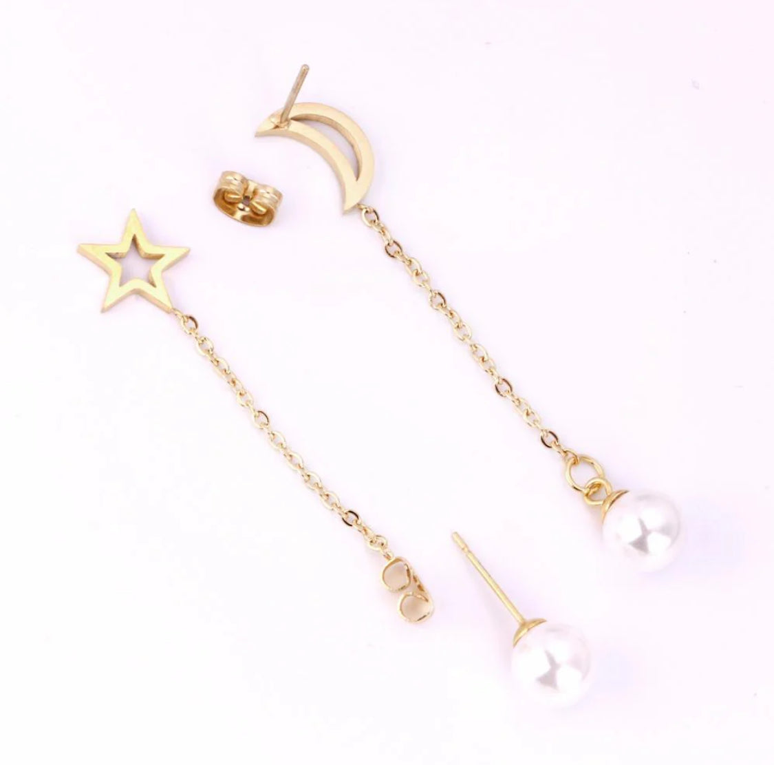 Pearl Star & Moon Drop earrings