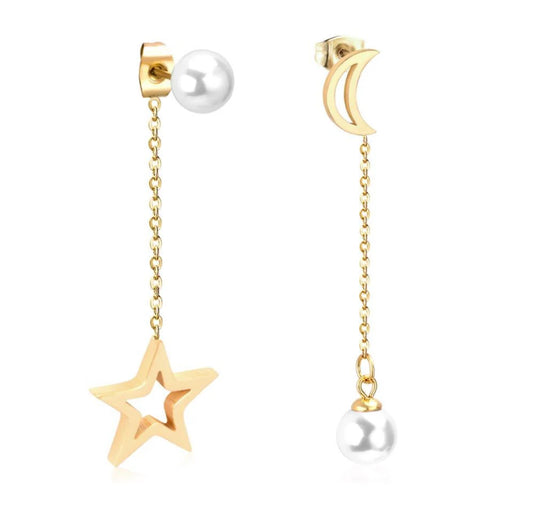 Pearl Star & Moon Drop earrings