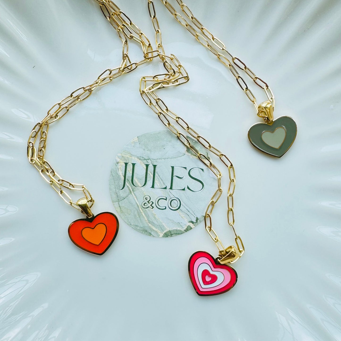 Colourful enamel heart pendant necklace