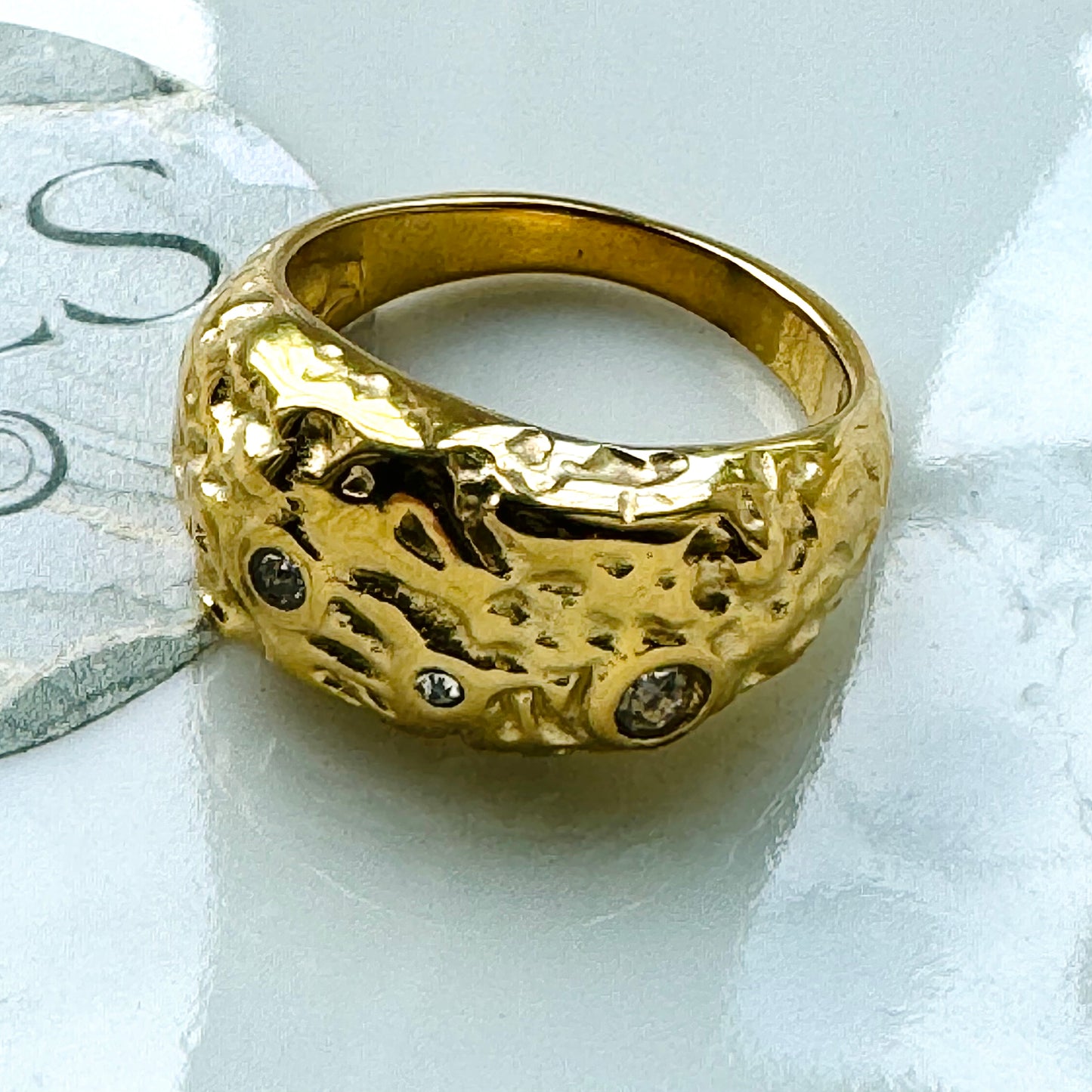 Moon and Crystal chunky gold ring