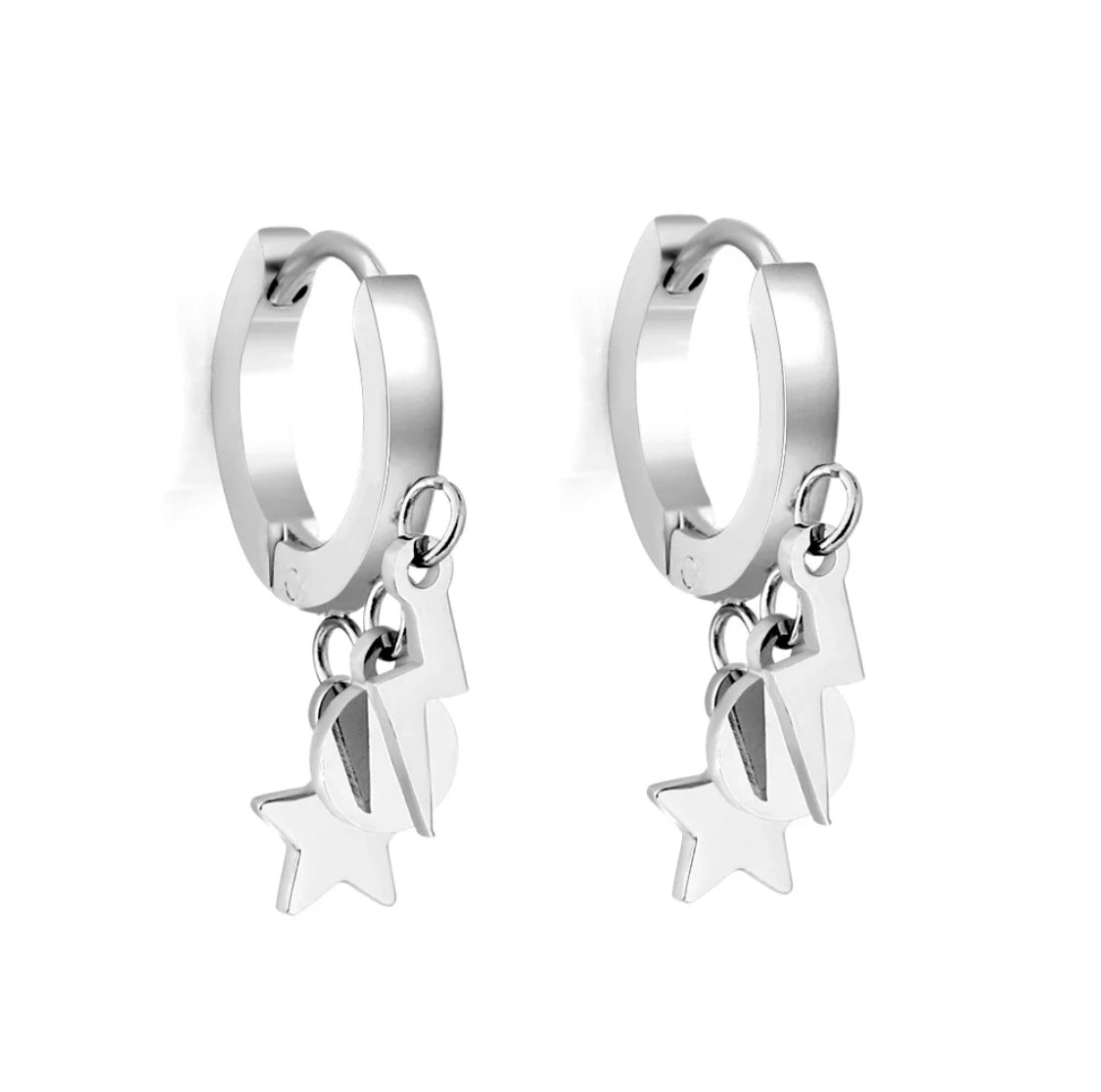 Sky triple drop star and lightening huggie earrings