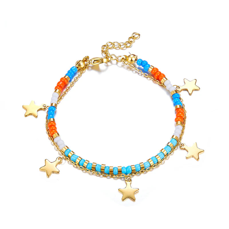 Boho Turquoise and coral star bracelet